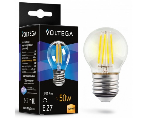 Лампа светодиодная Voltega Globe dim 5W E27 5Вт 3000K 7202 Лампа светодиодная Voltega Globe dim 5W E27 5Вт 3000K 7202
