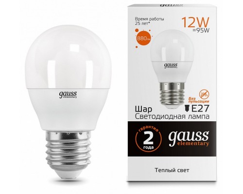 Лампа светодиодная Gauss LED Elementary E27 12Вт 3000K 53212 Лампа светодиодная Gauss LED Elementary E27 12Вт 3000K 53212