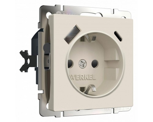 Розетка с заземлением и со шторкой и 2хUSB type A и C, без рамки Werkel айвори матовый W1171762 Розетка с заземлением и со шторкой и 2хUSB type A и C, без рамки Werkel айвори матовый W1171762