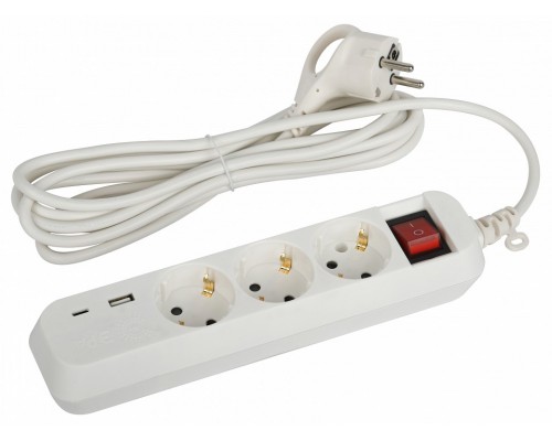 Удлинитель с выключателем Эра  UB-3es-3m-USB