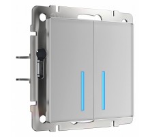 Выключатель сенсорый двухклавишный с подсветкой и функцией Wi-Fi, без рамки Werkel серебряный W4520606