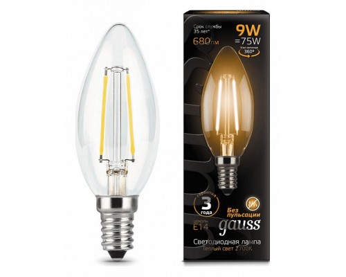 Лампа светодиодная Gauss LED Filament Candle E14 9Вт 2700K 103801109 Лампа светодиодная Gauss LED Filament Candle E14 9Вт 2700K 103801109