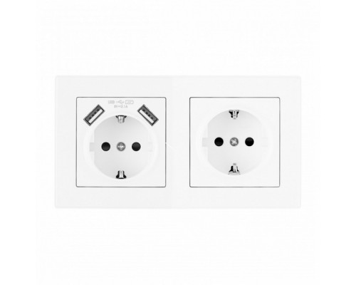 Розетка с заземлением и со шторкой и 2хUSB Arte Milano SET06-2 SET06-2-47-1-40-1 white