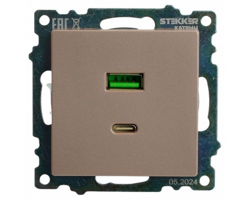Розетка 2хUSB type A и C без рамки Stekker Катрин 50056 Розетка 2хUSB type A и C без рамки Stekker Катрин 50056