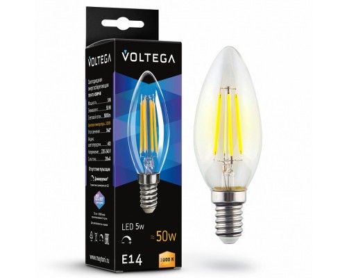 Лампа светодиодная Voltega Candle dim 5W E14 5Вт 3000K 7200 Лампа светодиодная Voltega Candle dim 5W E14 5Вт 3000K 7200
