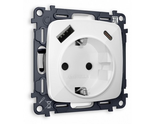 Розетка с заземлением и 2хUSB type A и C, без рамки Ambrella Volt MO MO110010