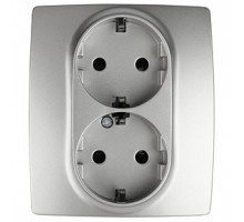 Розетка двойная с заземлением и со шторкой, без рамки Эра Эра 12 12-2104-03