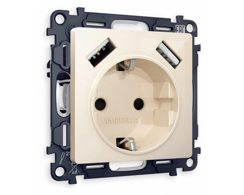 Розетка с заземлением и со шторкой и 2хUSB type A, без рамки Ambrella Volt Quant MA309010
