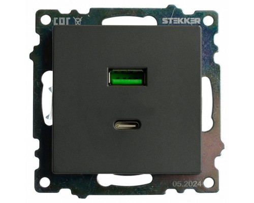Розетка 2хUSB type A и C без рамки Stekker Катрин 50052 Розетка 2хUSB type A и C без рамки Stekker Катрин 50052