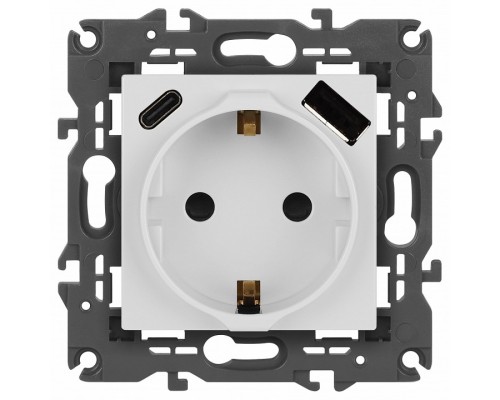 Розетка с заземлением и со шторкой и 2хUSB, без рамки Эра Эра Elegance 14-4108-01