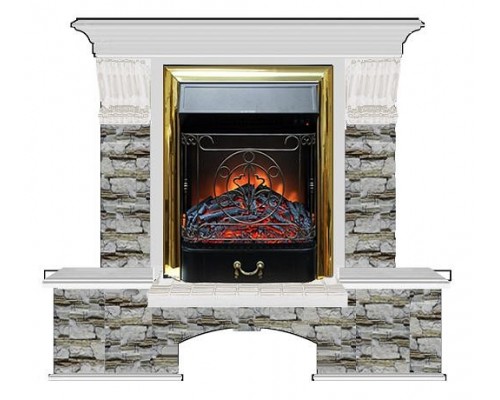 Комплект из электрокамина напольного и портала (122x40х108.5 см) Бостон К Алтай Majestic BR БК000016