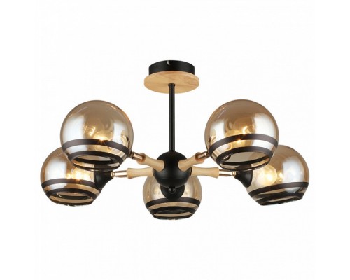 Люстра на штанге Imex MD.4896 MD.4896-5-S BK+WOOD Люстра на штанге Imex MD.4896 MD.4896-5-S BK+WOOD
