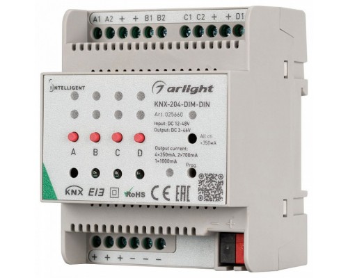 Контроллер-диммер Arlight Intelligent KNX-204-DIM-DIN (12-48V, 8x0.35/4x0.7/2x1A) Контроллер-диммер Arlight Intelligent KNX-204-DIM-DIN (12-48V, 8x0.35/4x0.7/2x1A)