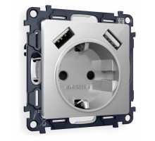 Розетка с заземлением и со шторкой и 2хUSB type A, без рамки Ambrella Volt Quant MA409010