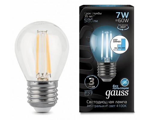 Лампа светодиодная Gauss LED Filament Globe E27 7Вт 4100K 105802207-S Лампа светодиодная Gauss LED Filament Globe E27 7Вт 4100K 105802207-S