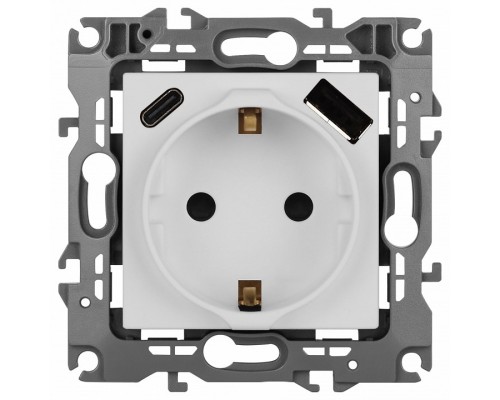 Розетка с заземлением и со шторкой и 2хUSB, без рамки Эра Эра 12 12-4108-01М