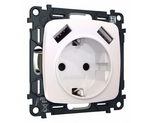 Розетка с заземлением и 2хUSB type A, без рамки Ambrella Volt Quant MO209010