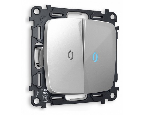 Выключатель двухклавишный с подсветкой без рамки Ambrella Volt Quant MO404020