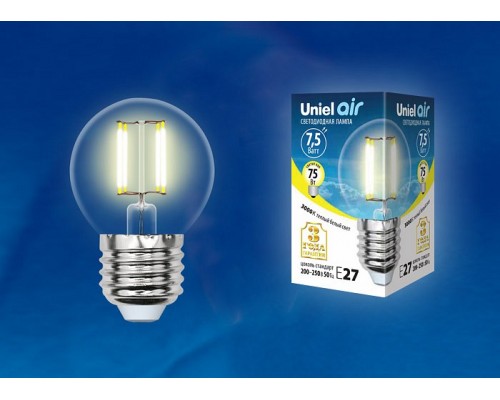 Лампа светодиодная Uniel Air E27 7.5Вт 3000K LED-G45-7,5W/WW/E27/CL GLA01TR картон
