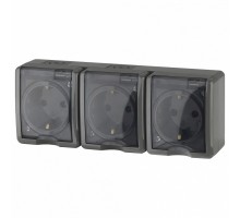 Розетка тройная с заземлением и со шторками, с крышкой Эра Эра Эксперт 11-2406-03