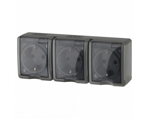 Розетка тройная с заземлением и со шторками, с крышкой Эра Эра Эксперт 11-2406-03