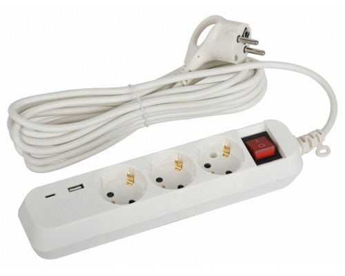 Удлинитель с выключателем Эра  UB-3es-5m-USB