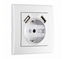 Розетка с заземлением и со шторкой и 2хUSB Arte Milano SET06-1 SET06-1-47-1 silver