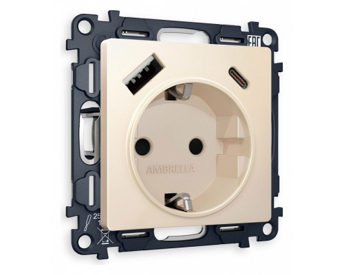 Розетка с заземлением и 2хUSB type A и C, без рамки Ambrella Volt Quant MA330010
