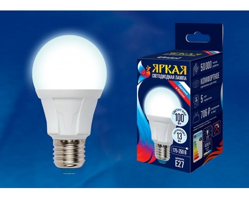 Лампа светодиодная Uniel Яркая E27 13Вт 4000K LED-A60 13W/4000K/E27/FR PLP01WH картон Лампа светодиодная Uniel Яркая E27 13Вт 4000K LED-A60 13W/4000K/E27/FR PLP01WH картон