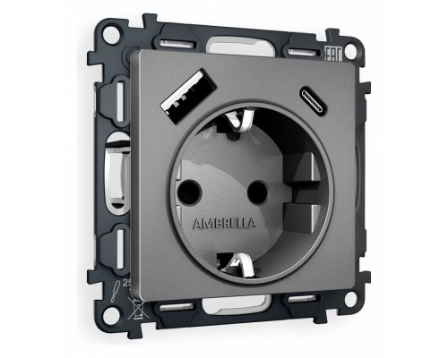 Розетка с заземлением и 2хUSB type A и C, без рамки Ambrella Volt Quant MA660010