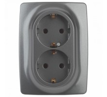 Розетка двойная с заземлением и со шторкой Эра Эра 12 12-2108-12