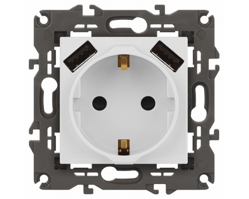 Розетка с заземлением и со шторкой и 2хUSB, без рамки Эра Эра Elegance 14-4109-01