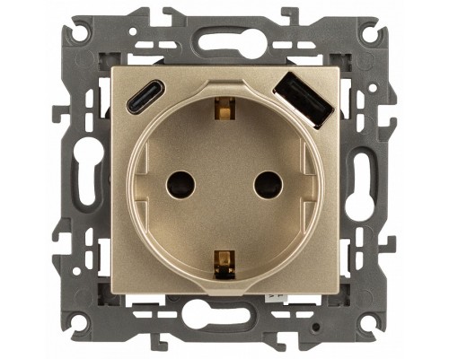 Розетка с заземлением и со шторкой и 2хUSB, без рамки Эра Эра Elegance 14-4108-04