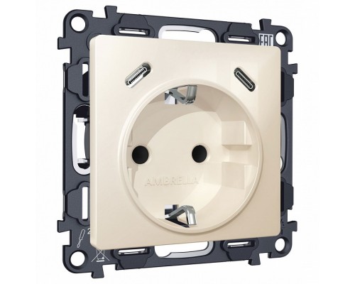 Розетка с заземлением и 2хUSB type C, без рамки Ambrella Volt MA MA310510