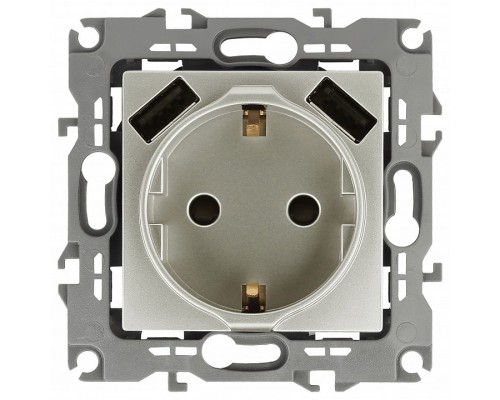 Розетка с заземлением и со шторкой и 2хUSB, без рамки Эра Эра 12 12-4109-15