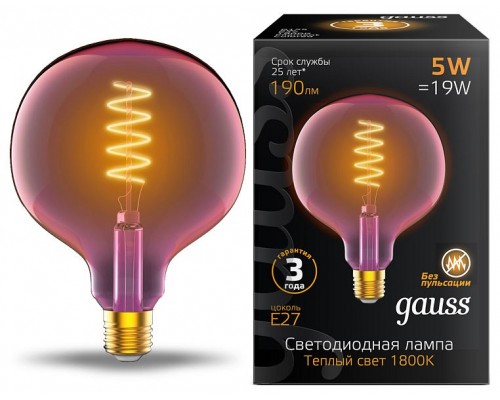 Лампа светодиодная Gauss Colored E27 5Вт 1800K 1011802105 Лампа светодиодная Gauss Colored E27 5Вт 1800K 1011802105