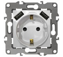 Розетка с заземлением и со шторкой и 2хUSB, без рамки Эра Эра Elegance 14-4109-02