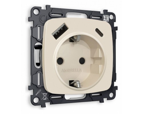 Розетка с заземлением и 2хUSB type A и C, без рамки Ambrella Volt Quant MO330010
