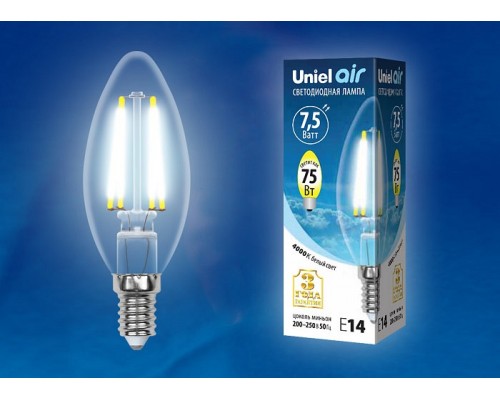 Лампа светодиодная Uniel Air E14 7.5Вт 4000K LED-C35-7,5W/NW/E14/CL GLA01TR картон Лампа светодиодная Uniel Air E14 7.5Вт 4000K LED-C35-7,5W/NW/E14/CL GLA01TR картон