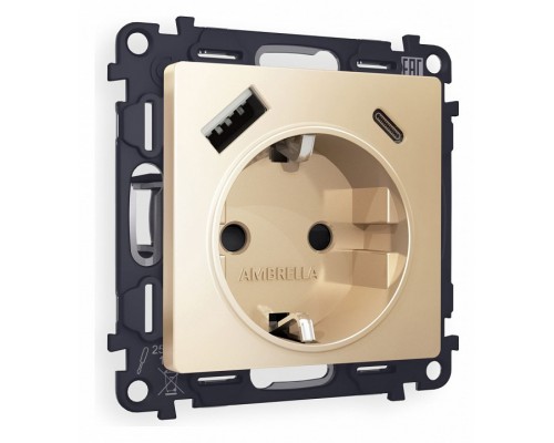 Розетка с заземлением и 2хUSB type A и C, без рамки Ambrella Volt Quant MA610010