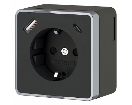 Розетка с заземлением и со шторками и USB Werkel Gallant (черный хром) W5071735 Розетка с заземлением и со шторками и USB Werkel Gallant (черный хром) W5071735