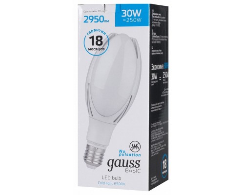 Лампа светодиодная Gauss Basic BT100 E40 30Вт 6500K 11834332 Лампа светодиодная Gauss Basic BT100 E40 30Вт 6500K 11834332
