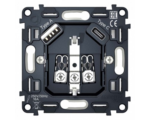 Механизм розетки с заземлением и 2хUSB type A и C Ambrella Volt Quant VM160