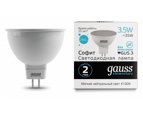 Лампа светодиодная Gauss Софит GU5.3 3.5Вт 4100K 13524 Лампа светодиодная Gauss Софит GU5.3 3.5Вт 4100K 13524