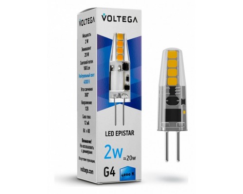 Лампа светодиодная Voltega Capsule G4 G4 2Вт 4000K 7143 Лампа светодиодная Voltega Capsule G4 G4 2Вт 4000K 7143