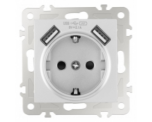 Розетка с заземлением и со шторкой и 2хUSB, без рамки Arte Milano am-206 206.47-1.silver Розетка с заземлением и со шторкой и 2хUSB, без рамки Arte Milano am-206 206.47-1.silver