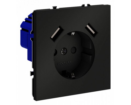 Розетка с заземлением и со шторкой и 2хUSB type A, без рамки Voltum S70 VLS040408 Розетка с заземлением и со шторкой и 2хUSB type A, без рамки Voltum S70 VLS040408