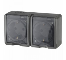 Розетка двойная с заземлением с крышкой Эра Эра Эксперт 11-2403-03