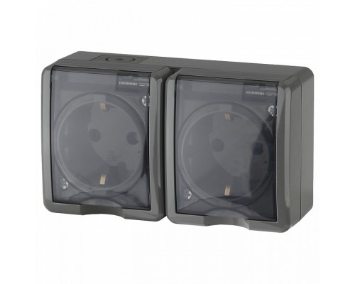 Розетка двойная с заземлением с крышкой Эра Эра Эксперт 11-2403-03