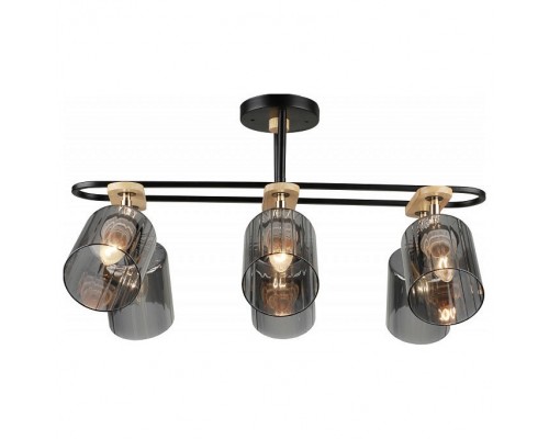 Люстра на штанге Imex MD.5712 MD.5712-6-S-BK+WOOD Люстра на штанге Imex MD.5712 MD.5712-6-S-BK+WOOD